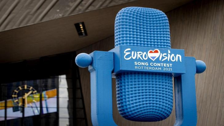 A giant version of the Eurovision trophy